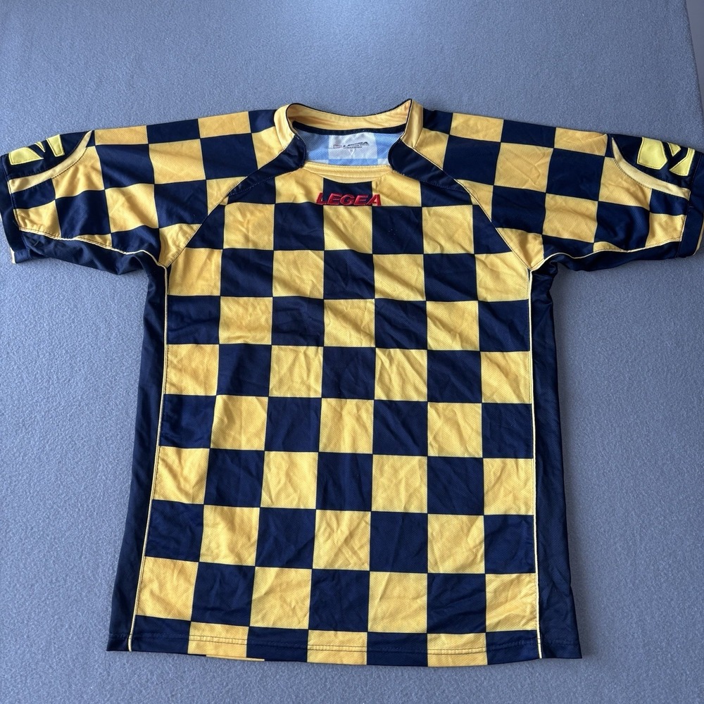 Legea Soccer Jersey XL Blue Yellow Checkerboard Football Futbol Shirt World Cup